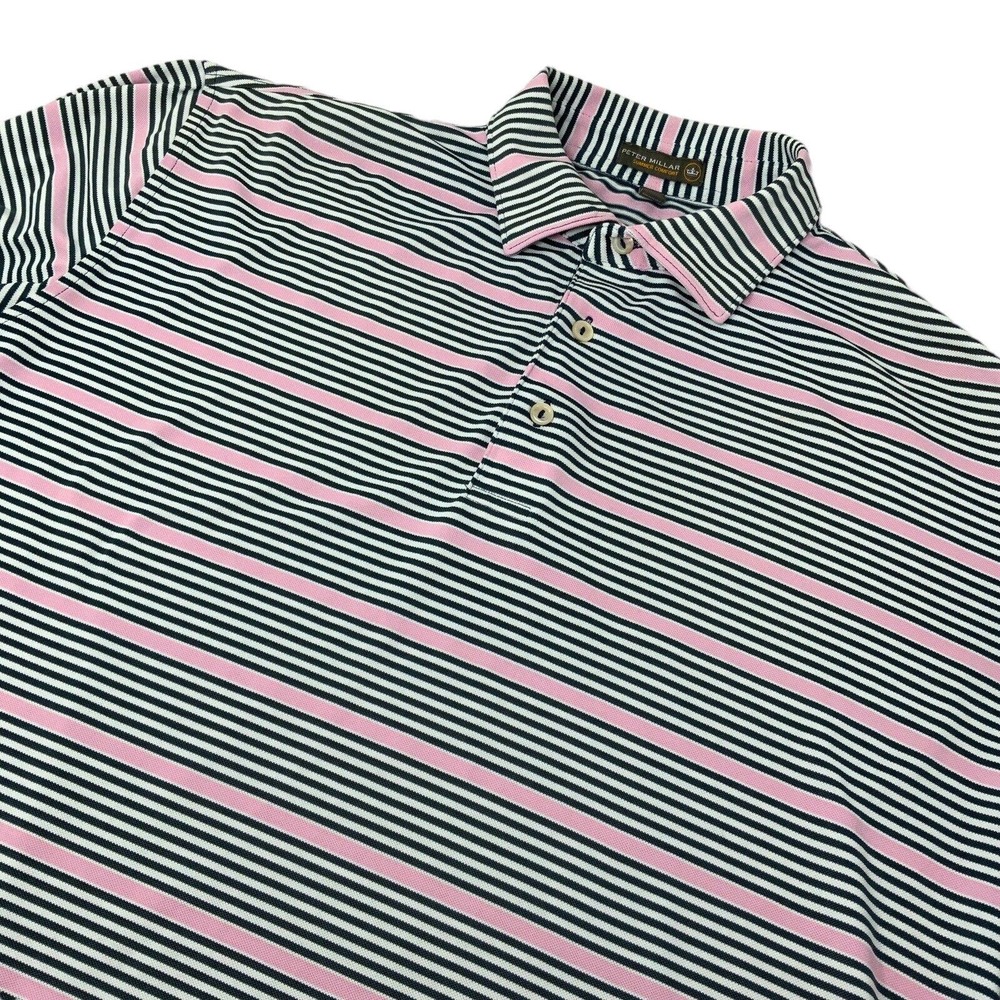 Peter Millar Summer Comfort Men's Large Striped Short Sleeve Golf‎ Polo Flaw